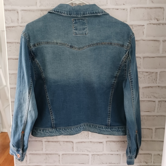 Candie's • Women's Relaxed Distressed  Denim Trucker Jean Jacket - Picture 2 of 12